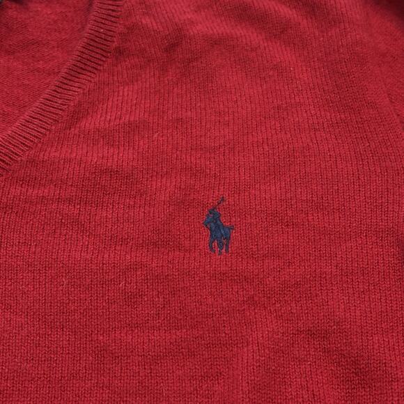Vintage 1990s Polo Ralph Lauren Red Lambswool V Neck Sweater Men's Size Large - Picture 3 of 6